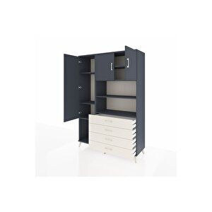 Hyperion Dolap 7 Raflı 4 Çekmeceli 3 Kapaklı 132x44x195 Antrasit-antrasit/aytaşı