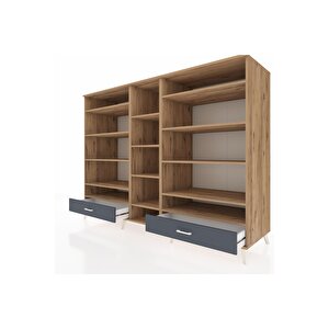 Kronos Dolap 14 Raflı 2 Çekmeceli  220x59x163 Çam-çam/antrasit