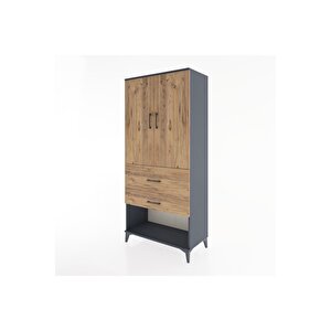 Hyperion Dolap Tek Raflı 2 Çekmeceli Tek Askılı 88x44x195 Antrasit-çam