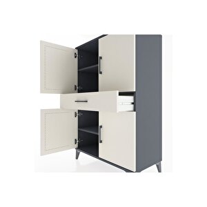 Hyperion Dolap 3 Raflı Tek Çekmeceli 4 Kapaklı 88x44x134 Antrasit-aytaşı