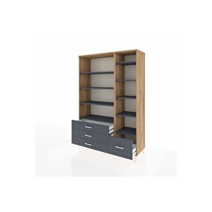 Hyperion Gardrop 9 Raflı 4 Çekmeceli  132x44x195 Çam-antrasit