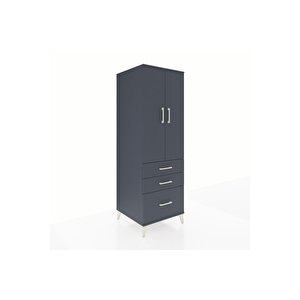 Kronos Dolap 2 Raflı 3 Çekmeceli 2 Kapaklı 60x59x182 Antrasit-antrasit