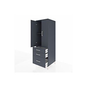 Kronos Dolap 2 Raflı 3 Çekmeceli 2 Kapaklı 60x59x182 Antrasit-antrasit