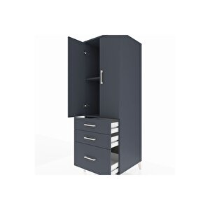 Kronos Dolap 2 Raflı 3 Çekmeceli 2 Kapaklı 60x59x182 Antrasit-antrasit