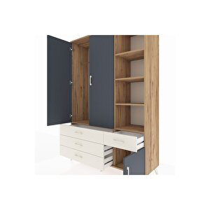 Hyperion Dolap 5 Raflı 4 Çekmeceli Tek Askılı 132x44x195 Çam-antrasit/aytaşı