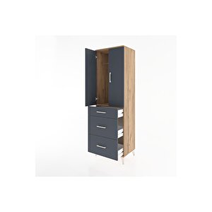 Hyperion Dolap Tek Raflı 3 Çekmeceli Tek Askılı 60x44x195 Çam-antrasit