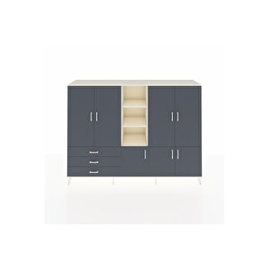 Hyperion Dolap 11 Raflı 3 Çekmeceli 7 Kapaklı 220x44x163 Aytaşı-antrasit