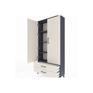 Arges Dolap 4 Raflı 2 Çekmeceli 2 Kapaklı 88x30x182 Antrasit-aytaşı