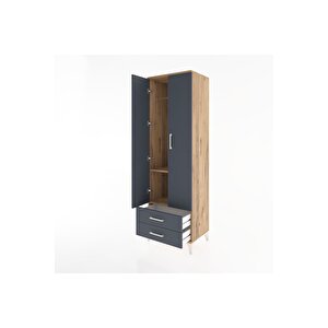 Hyperion Dolap 2 Raflı 2 Çekmeceli Tek Askılı 60x44x195 Çam-antrasit