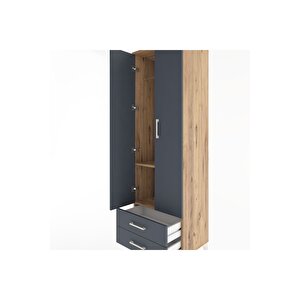 Hyperion Dolap 2 Raflı 2 Çekmeceli Tek Askılı 60x44x195 Çam-antrasit