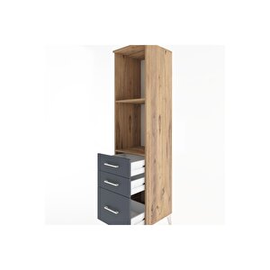 Hyperion Dolap 2 Raflı 3 Çekmeceli 44x44x182 Çam-antrasit