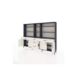 Arges Dolap 11 Raflı 5 Çekmeceli 4 Kapaklı 220x30x163 Antrasit-aytaşı