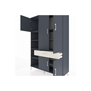 Hyperion Dolap 8 Raflı Tek Çekmeceli 5 Kapaklı 132x44x195 Antrasit-antrasit/aytaşı