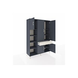 Hyperion Dolap 8 Raflı Tek Çekmeceli 5 Kapaklı 132x44x195 Antrasit-antrasit/aytaşı