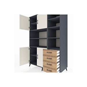 Kronos Dolap 9 Raflı 4 Çekmeceli 4 Kapaklı 132x59x195 Antrasit-aytaşı/çam