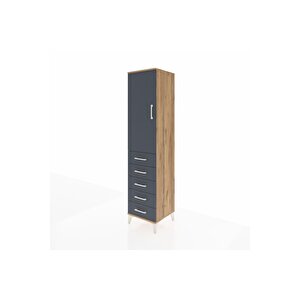 Hyperion Dolap 3 Raflı 5 Çekmeceli Tek Kapaklı 44x44x195 Çam-antrasit