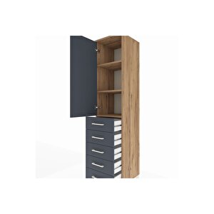 Hyperion Dolap 3 Raflı 5 Çekmeceli Tek Kapaklı 44x44x195 Çam-antrasit
