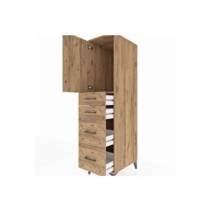 Kronos Dolap Tek Raflı 4 Çekmeceli Tek Kapaklı 44x59x182 Çam-çam