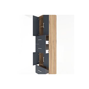 Hyperion Dolap 3 Raflı 3 Çekmeceli 4 Kapaklı 60x44x243 Çam-antrasit