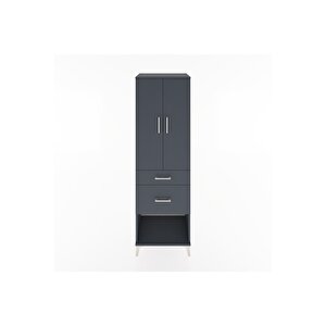 Hyperion Dolap Tek Raflı 2 Çekmeceli Tek Askılı 60x44x195 Antrasit-antrasit