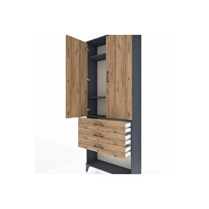 Arges Dolap 3 Raflı 3 Çekmeceli 2 Kapaklı 88x30x221 Antrasit-çam