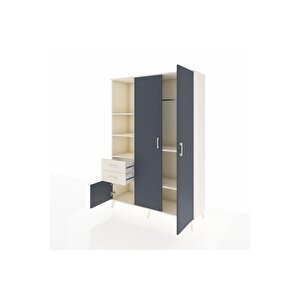 Hyperion Dolap 5 Raflı 2 Çekmeceli Tek Askılı 132x44x195 Aytaşı-antrasit/aytaşı