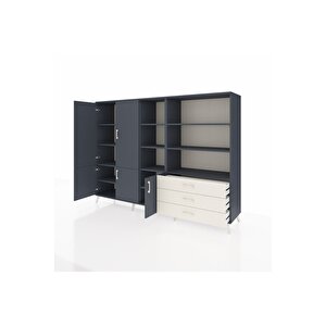 Hyperion Dolap 11 Raflı 3 Çekmeceli 5 Kapaklı 220x44x163 Antrasit-antrasit/aytaşı