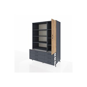 Kronos Dolap 8 Raflı 6 Çekmeceli Tek Kapaklı  132x59x195 Antrasit-çam/antrasit