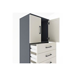 Hyperion Dolap Tek Raflı 7 Çekmeceli 2 Kapaklı 60x44x182 Antrasit-aytaşı