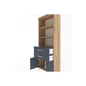 Arges Dolap 3 Raflı 2 Çekmeceli 2 Kapaklı 60x30x163 Çam-antrasit