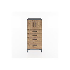 Hyperion Dolap Tek Raflı 4 Çekmeceli 2 Kapaklı 60x44x134 Antrasit-çam