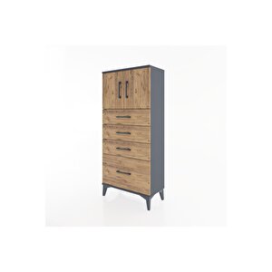 Hyperion Dolap Tek Raflı 4 Çekmeceli 2 Kapaklı 60x44x134 Antrasit-çam