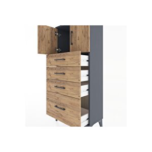 Hyperion Dolap Tek Raflı 4 Çekmeceli 2 Kapaklı 60x44x134 Antrasit-çam