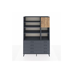 Hyperion Dolap 8 Raflı 8 Çekmeceli Tek Kapaklı  132x44x195 Antrasit-çam/antrasit