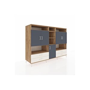 Kronos Dolap 12 Raflı 4 Çekmeceli 5 Kapaklı 220x59x163 Çam-antrasit/aytaşı