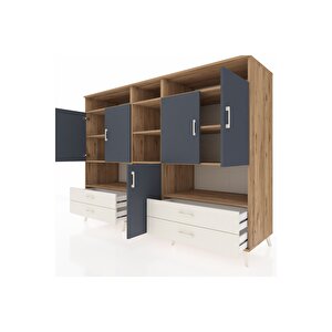 Kronos Dolap 12 Raflı 4 Çekmeceli 5 Kapaklı 220x59x163 Çam-antrasit/aytaşı