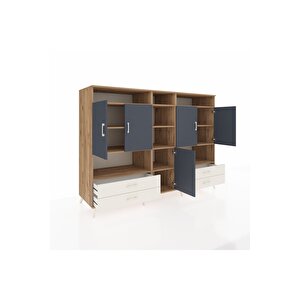 Kronos Dolap 12 Raflı 4 Çekmeceli 5 Kapaklı 220x59x163 Çam-antrasit/aytaşı