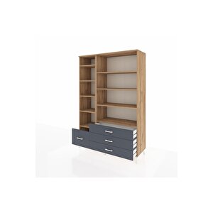 Hyperion Dolap 9 Raflı 4 Çekmeceli  132x44x195 Çam-çam/antrasit