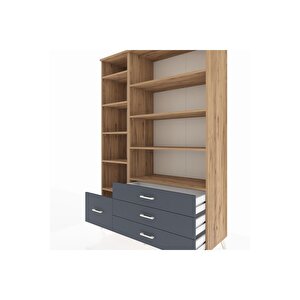 Hyperion Dolap 9 Raflı 4 Çekmeceli  132x44x195 Çam-çam/antrasit