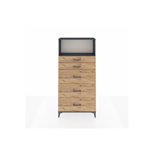 Arges Dolap Tek Raflı 5 Çekmeceli 88x30x182 Antrasit-çam