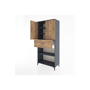 Hyperion Dolap 4 Raflı Tek Çekmeceli 2 Kapaklı 88x44x195 Antrasit-çam
