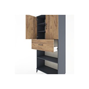 Hyperion Dolap 4 Raflı Tek Çekmeceli 2 Kapaklı 88x44x195 Antrasit-çam