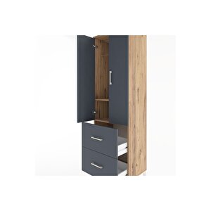 Hyperion Dolap 2 Raflı 2 Çekmeceli Tek Askılı 60x44x195 Çam-antrasit