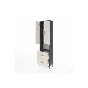 Arges Dolap 4 Raflı 2 Çekmeceli 2 Kapaklı 60x30x221 Antrasit-aytaşı