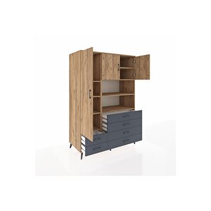 Kronos Dolap 8 Raflı 6 Çekmeceli 3 Kapaklı 132x59x195 Çam-çam/antrasit