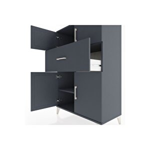 Hyperion Dolap 2 Raflı Tek Çekmeceli 4 Kapaklı 88x44x134 Antrasit-antrasit