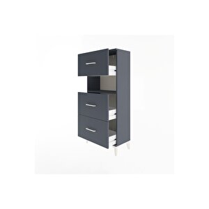 Arges Dolap Tek Raflı 3 Çekmeceli 60x30x134 Antrasit-antrasit