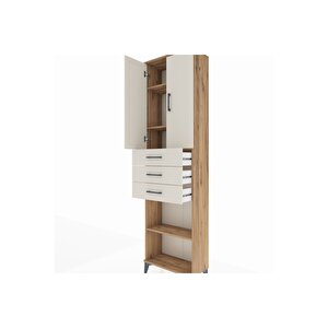 Arges Dolap 4 Raflı 3 Çekmeceli 2 Kapaklı 60x30x221 Çam-aytaşı