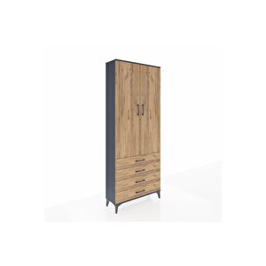 Arges Dolap 2 Raflı 4 Çekmeceli Tek Askılı 88x30x221 Antrasit-çam