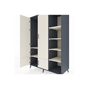 Kronos Dolap 6 Raflı 4 Kapaklı Tek Askılı 132x59x195 Antrasit-aytaşı/aytaşı